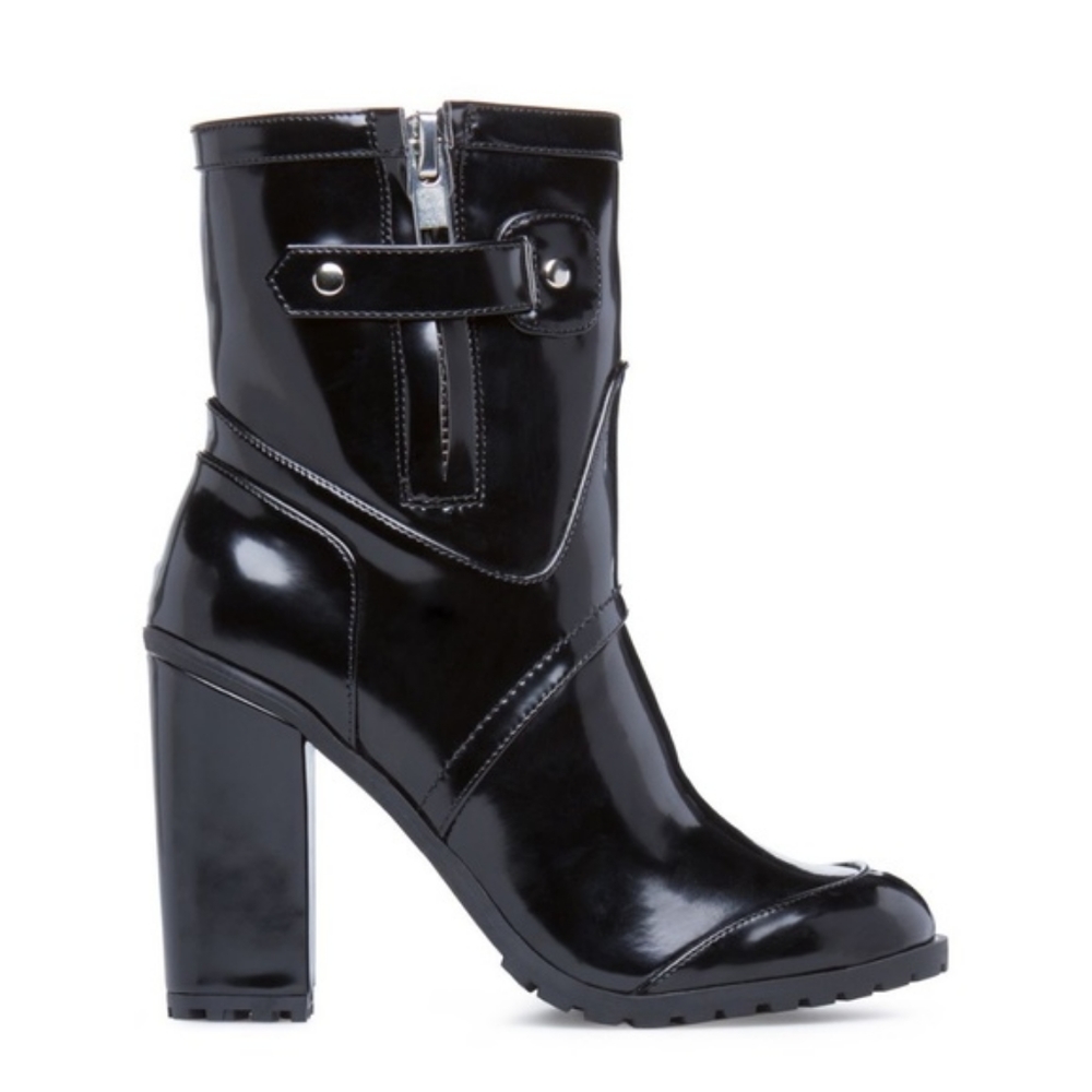 Izabella Rue Black Patent Hanadia Combat Boots, 6.5
